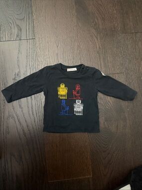 Moncler Black Long Sleeve Tee with Multicolor Robot Graphics